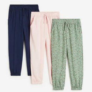 NWT H&M Kids 3-Pack Joggers Sage Green/ Floral, US 6
